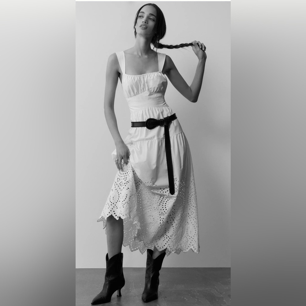 Anthropologie Moon River Tiered Eyelet Midi Dress Sz L - Picture 2 of 7